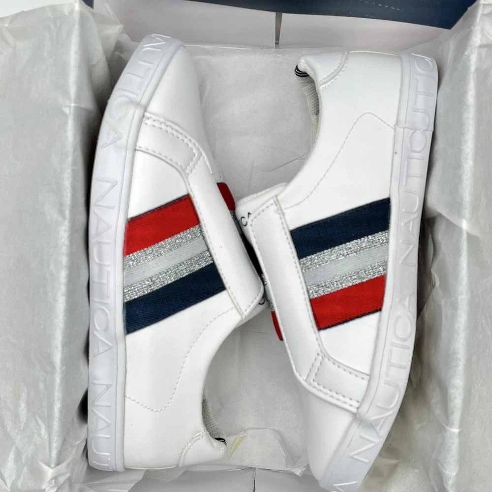 Nautica Youth Girls Fashion Sneaker Size 5 White Multicolor Slip On Casual Shoes